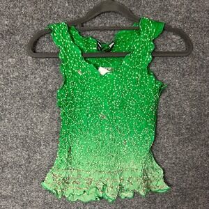 NEW Chaudry Sports‎ Smocked Ombre Green Sequin Tank Top Size L